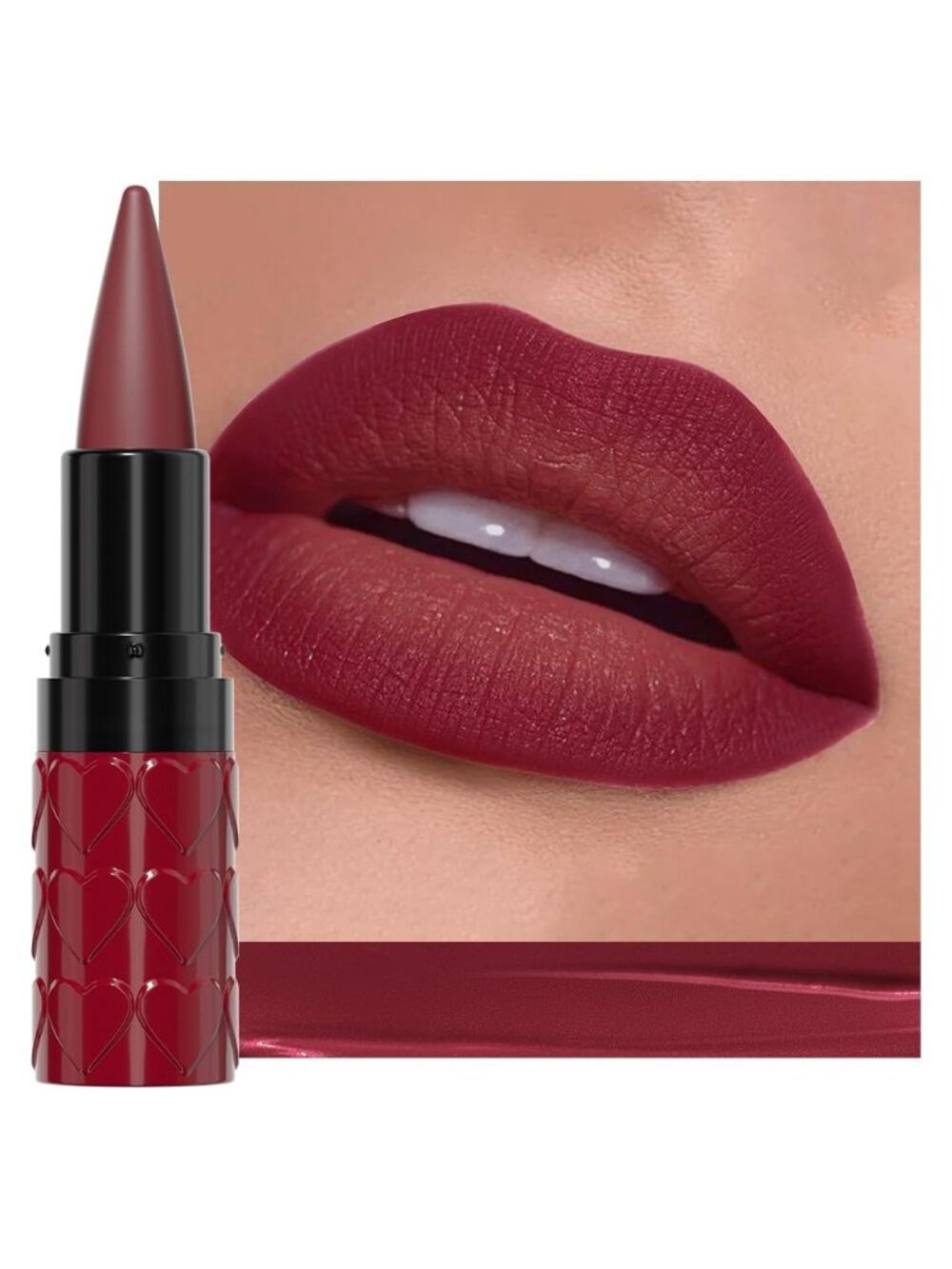 Women 1Pcs-C08 Dark Red Shimmery Metallic Cone-Tip Glitter Lipstick Lip Liner